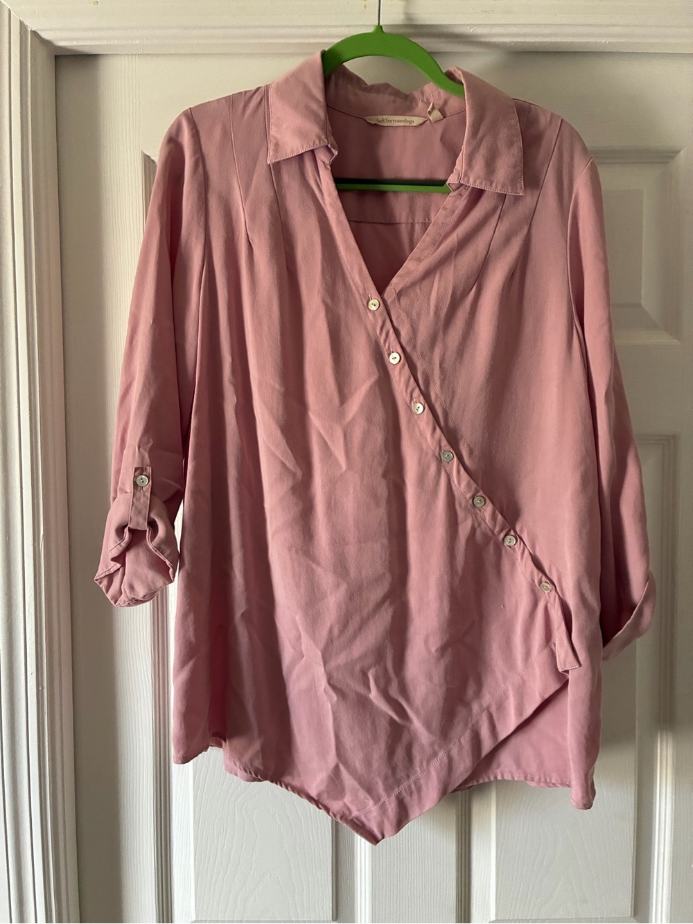 Soft Surroundings Dusty Pink Diagonal-Button Wrap Shirt